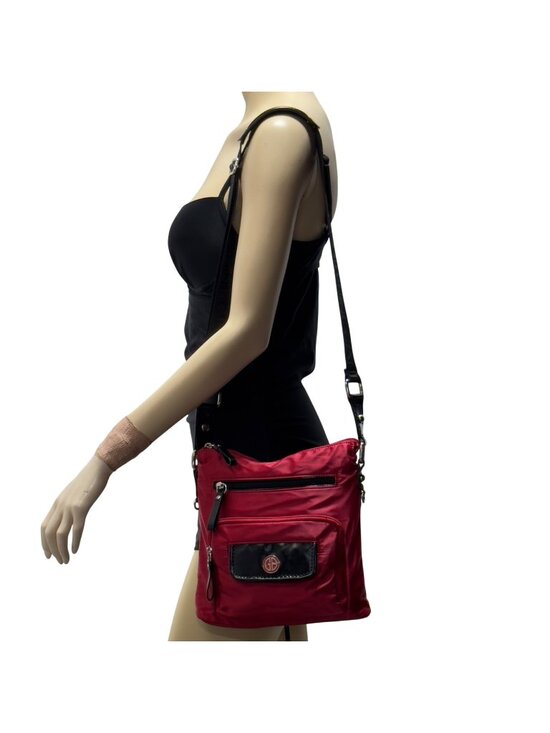 GB Handbags - Giani Bernini Red Crossbody Nylon Shoulder Bag Adjustable Black Strap Zip Close